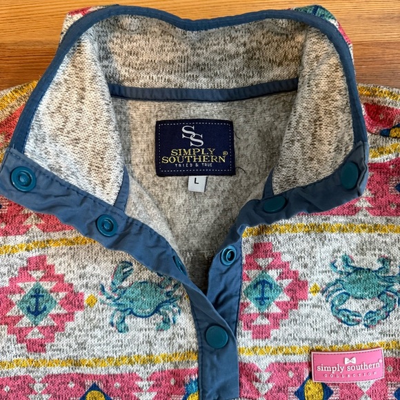 Simply Southern Gray and Crab Print Crewneck Pullover Sweater - Picture 2 of 2